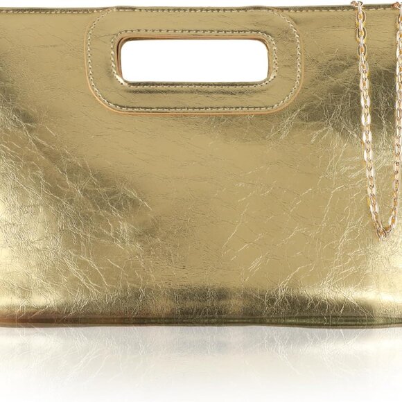 Elegant Gold Evening Clutch Purse for Women with Detachable Chain, Spacious PU D - Picture 1 of 7